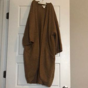 3/4 sleeve brown cardigan sweater